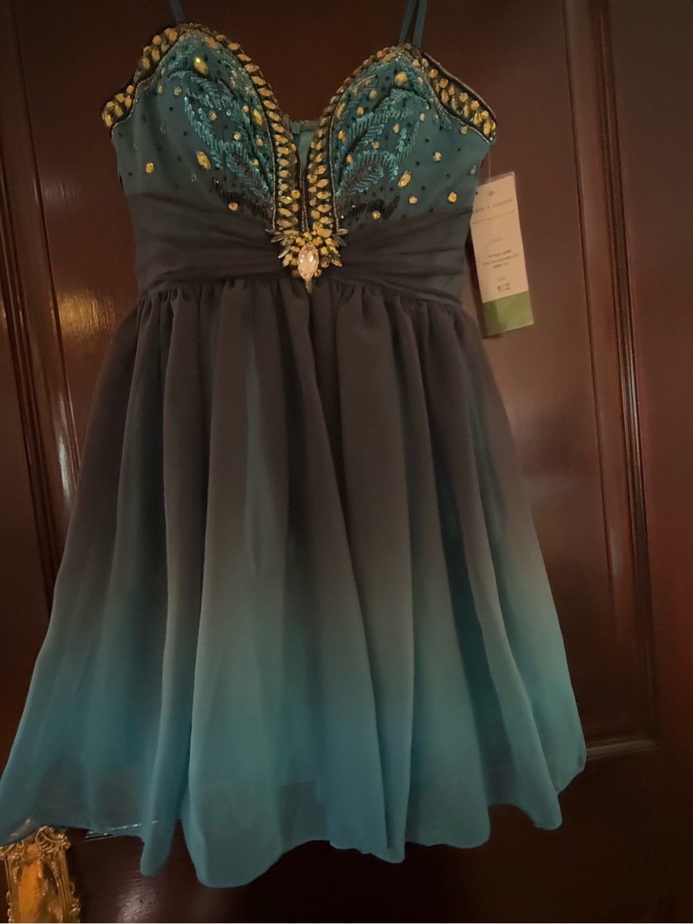 Girls Teal Embellished Party Dress - Brand